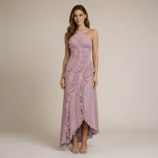 Asymmetric Ruffle Maxi Dress | Elegant Wedding Guest Dress